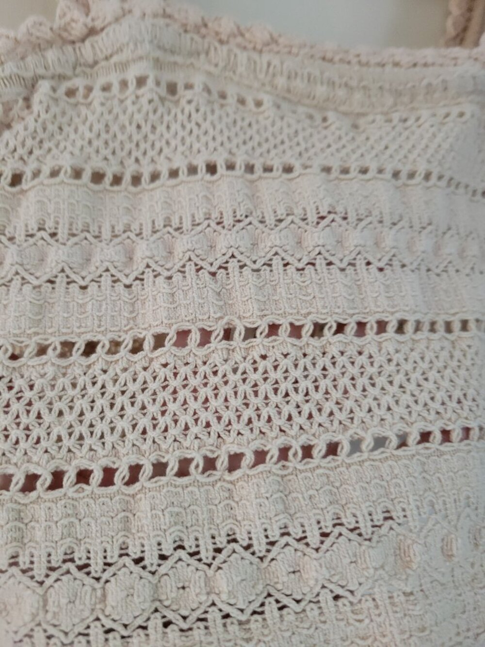 Aerie Crochet Striped Crop Tank Top Blush Cream Boho Festival sz S/P - Picture 9 of 11